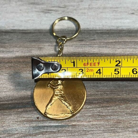 VTG 1982 Plain City Tourn Round 3D Stamped Baseball Player Brass Metal Keychain - Picture 3 of 6
